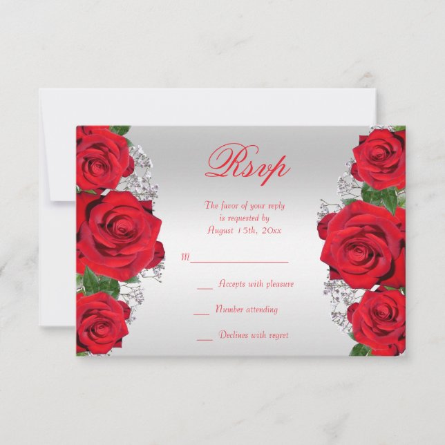 Beautiful Romantic Red Roses Birthday RSVP Card (Front)
