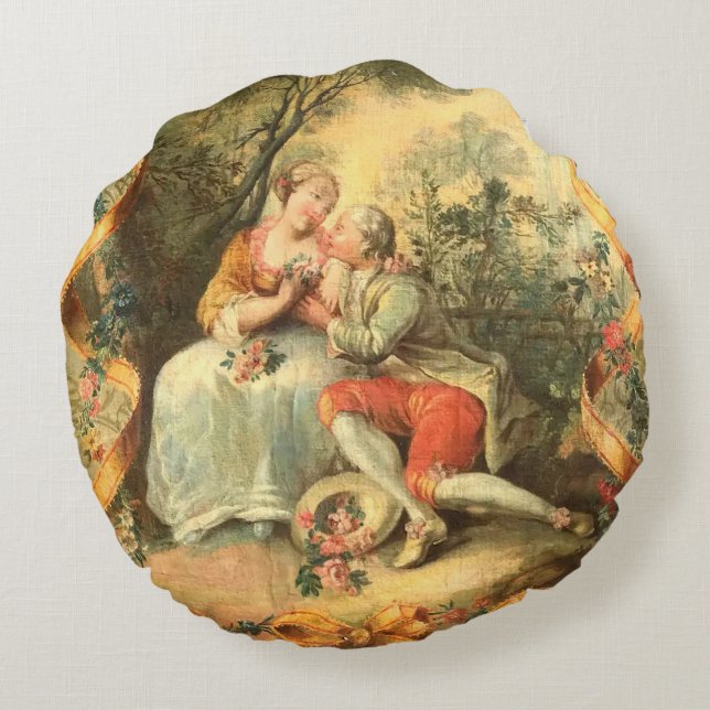 Beautiful Romantic Rococo Couple Round Cushion (Back)