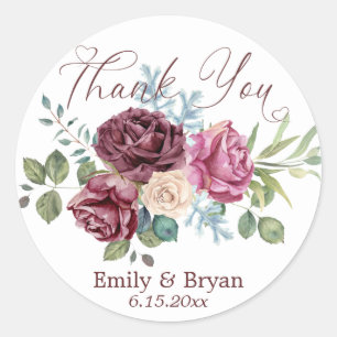 Beautiful Romantic Rose Spray Wedding Thank You Classic Round Sticker