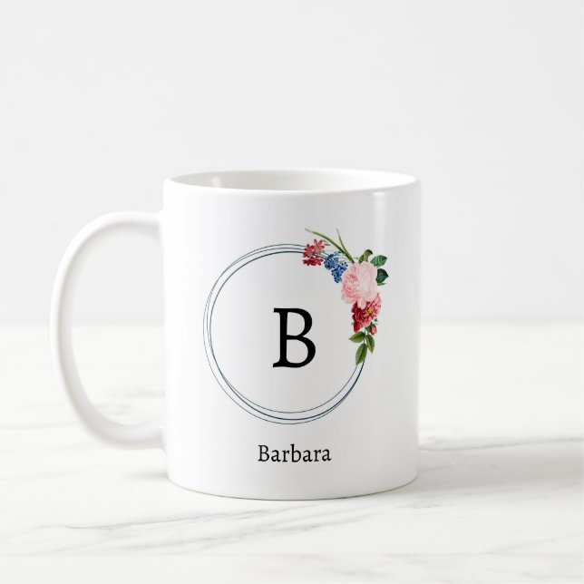 Beautiful Romantic Spring Monogram Flowers Coffee Mug (Left)