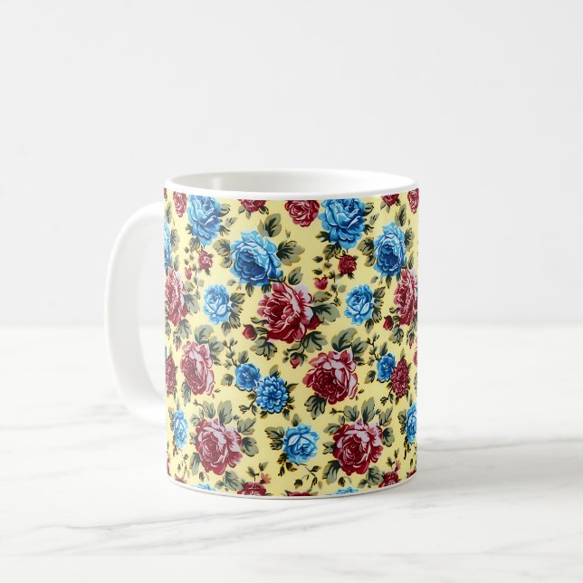 Beautiful Romantic Spring Red Blue Girly Flowers Coffee Mug (Front Left)
