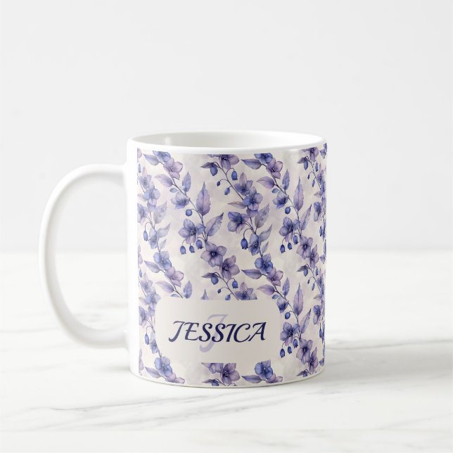 Beautiful Romantic Spring Violet Girly Flowers  Coffee Mug (Left)