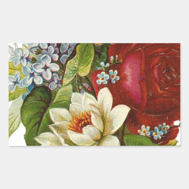 Beautiful Romantic Summer Bouquet with Red Rose Rectangular Sticker (Front)