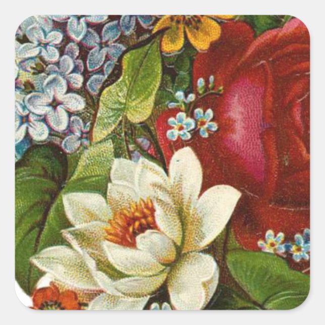 Beautiful Romantic Summer Bouquet with Red Rose Square Sticker (Front)