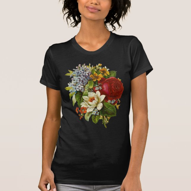 Beautiful Romantic Summer Bouquet with Red Rose T-Shirt (Front)