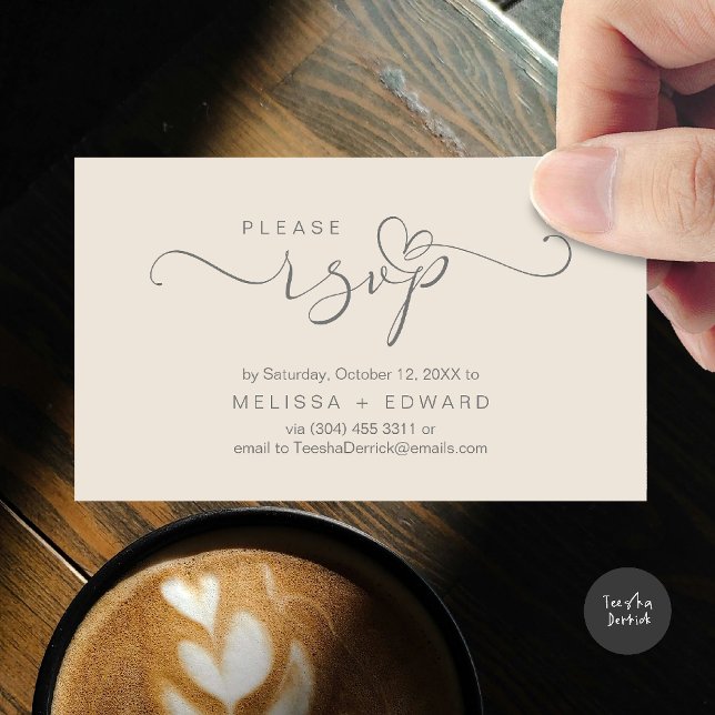 Beautiful Romantic Wedding Invites RSVP Card (Wedding invitation RSVP via Phone or email respond reminder Enclosure Card in aesthetic Cream Grey)