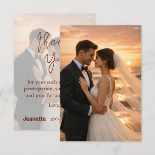 Beautiful Romantic Wedding Vows Sunset Beach Thank You Card