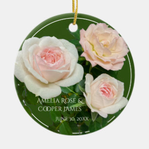 Beautiful romantic white pink roses ceramic ornament