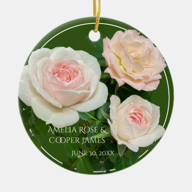Beautiful romantic white pink roses  ceramic ornament (Front)