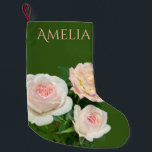 Beautiful romantic white pink roses small christmas stocking<br><div class="desc">Romantic soft pink and white roses,  add your own name! - background colour is customisable too!</div>