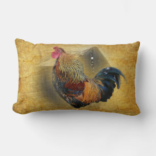 Beautiful Rooster and Rustic Barn Chicken Coop Lumbar Cushion