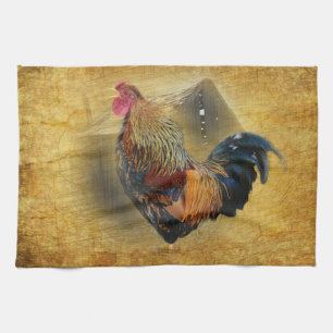 Beautiful Rooster and Rustic Barn Chicken Coop Tea Towel