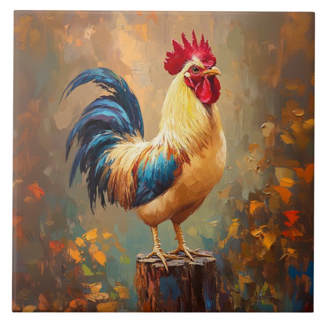 Beautiful Rooster Painting Ceramic Tile (Front)
