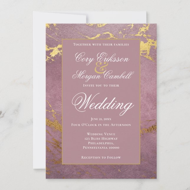 Beautiful Rose And Gold Marbling Wedding Announcement (Front)
