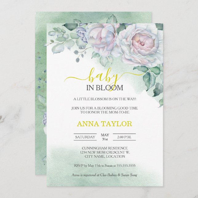 Beautiful Rose Baby In Bloom Floral Baby Shower Invitation (Front/Back)