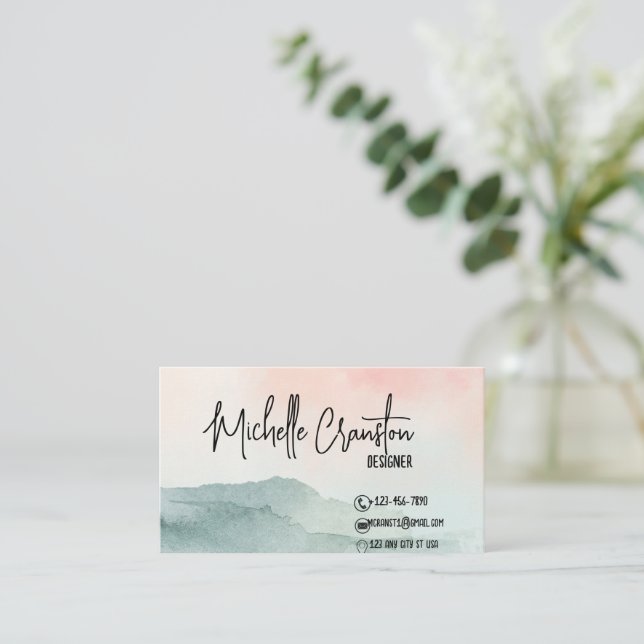 Beautiful Rose Blush and Green Watercolor Business Card (Standing Front)