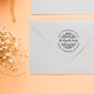 Beautiful Rose Bouquet Lineart Name & Address Rubber Stamp