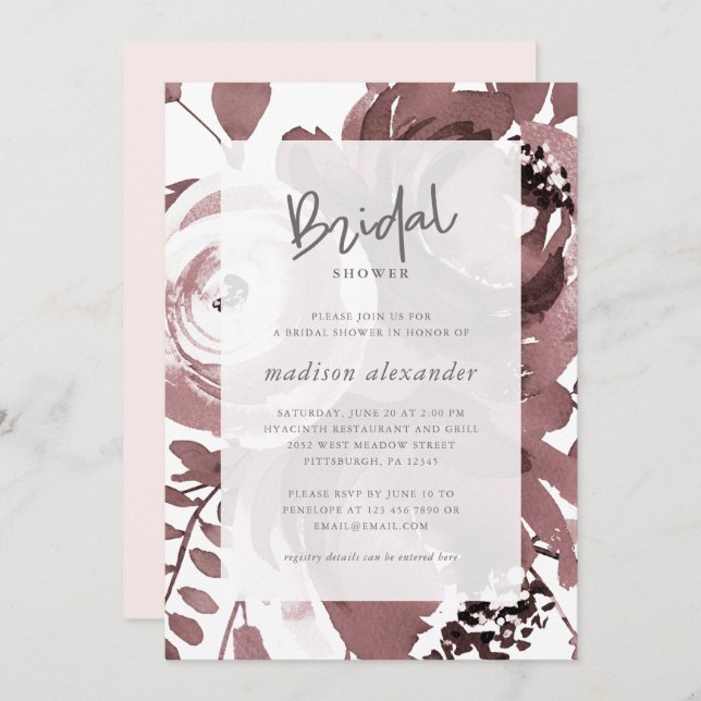 Beautiful Rose Colour Floral Blush Bridal Shower Invitation (Front/Back)