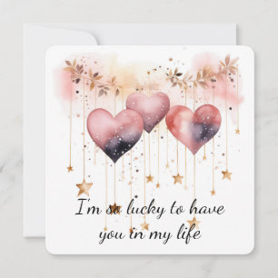 Beautiful Rose Coloured Watercolor Heart Holiday Card