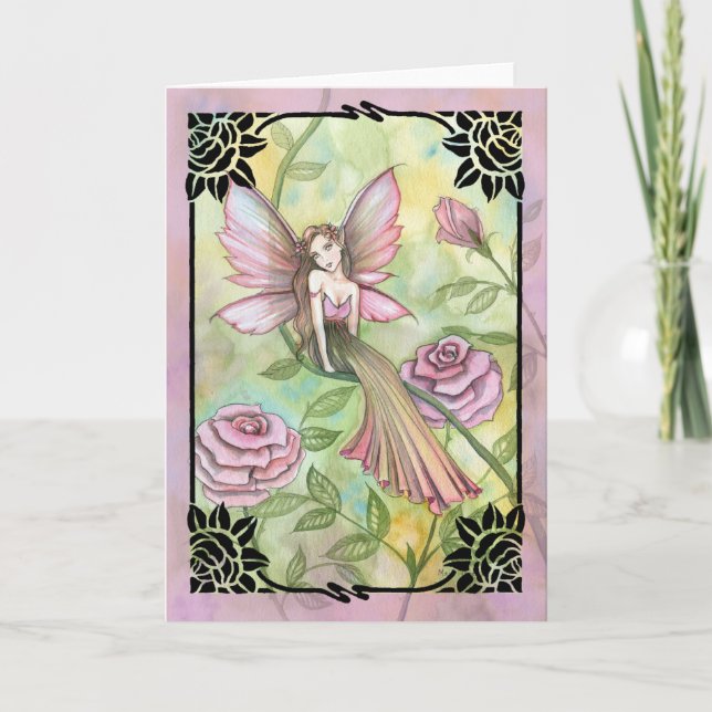 Beautiful Rose Fairy Blank Greeting Card (Front)