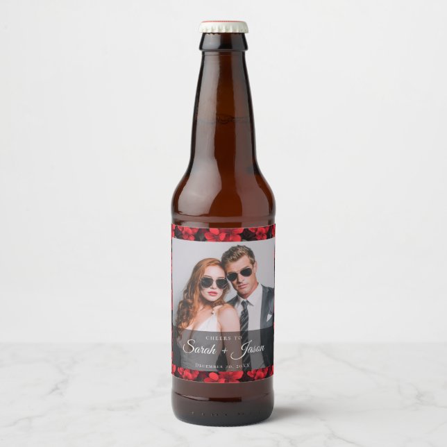 Beautiful Rose Fancy Wedding Beer Label (Front)