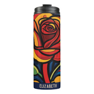 Beautiful Rose Floral Black Thermal Tumbler