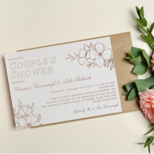 Beautiful Rose Gold Floral LineArt Couple's Shower