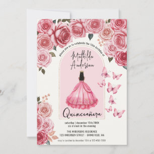 Beautiful Rose Gold Floral Princess Quinceanera Invitation