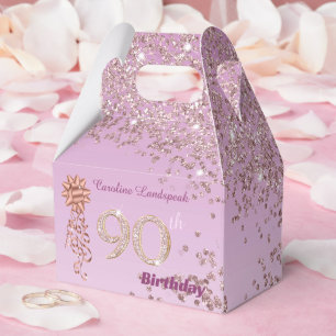 Beautiful Rose Gold Glitter Ribbon 90th Birthday Favour Box