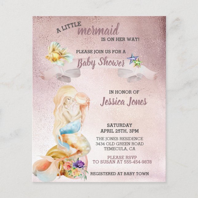 Beautiful Rose Gold Mermaid Baby Shower Invitation (Front)