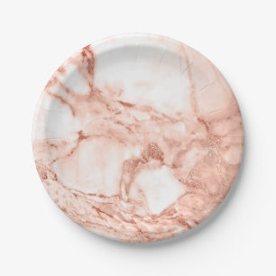 Beautiful Rose Gold Sparkle Marble Pattern Paper Plate