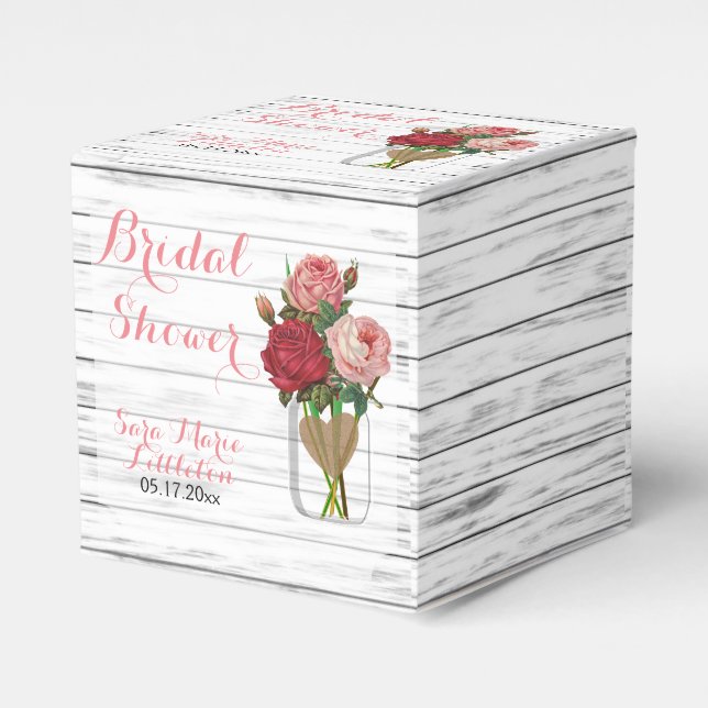 Beautiful Rose Mason Jar Bridal Shower Favour Box (Front Side)