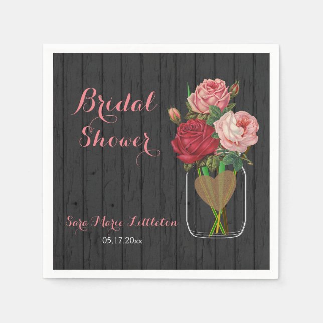Beautiful Rose Mason Jar Bridal Shower Napkin (Front)