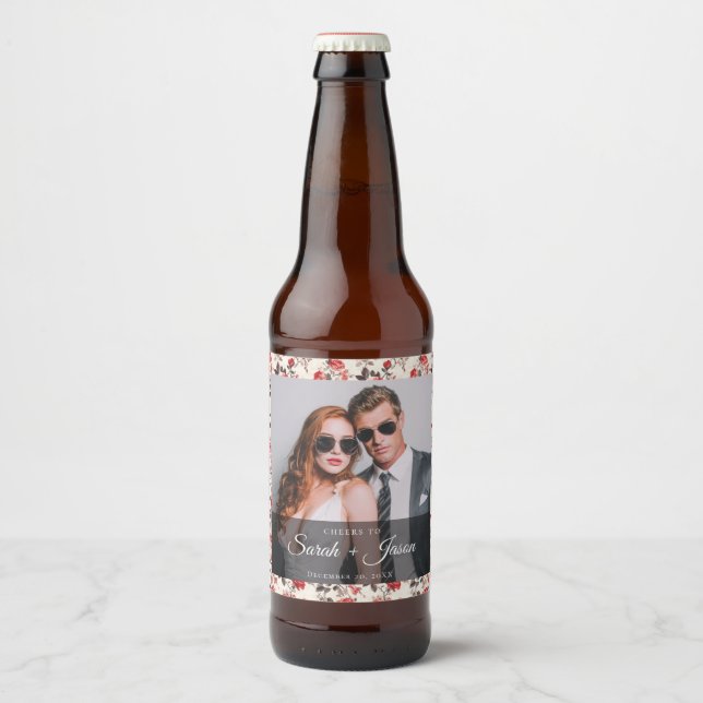 Beautiful Rose Minimalist Wedding Beer Label (Front)