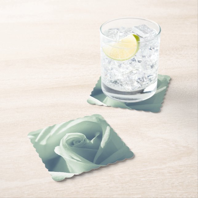 Beautiful Rose Mint Green Flower Paper Coaster (Insitu)