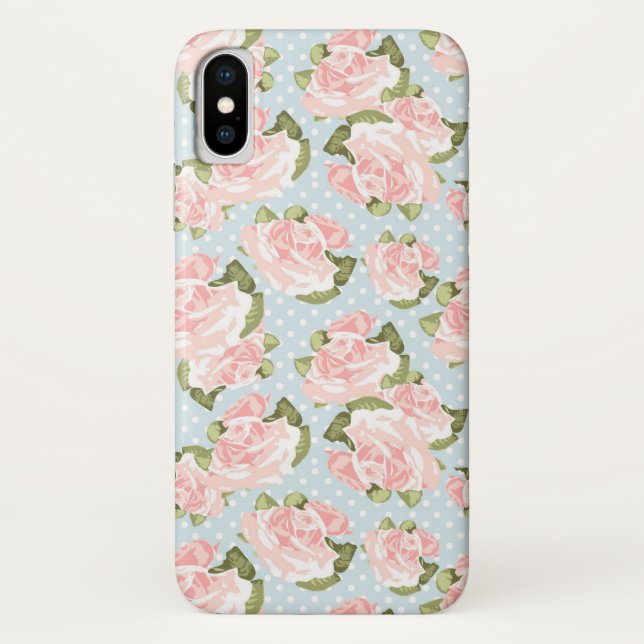 Beautiful rose pattern with blue polka dots Case-Mate iPhone case (Back)