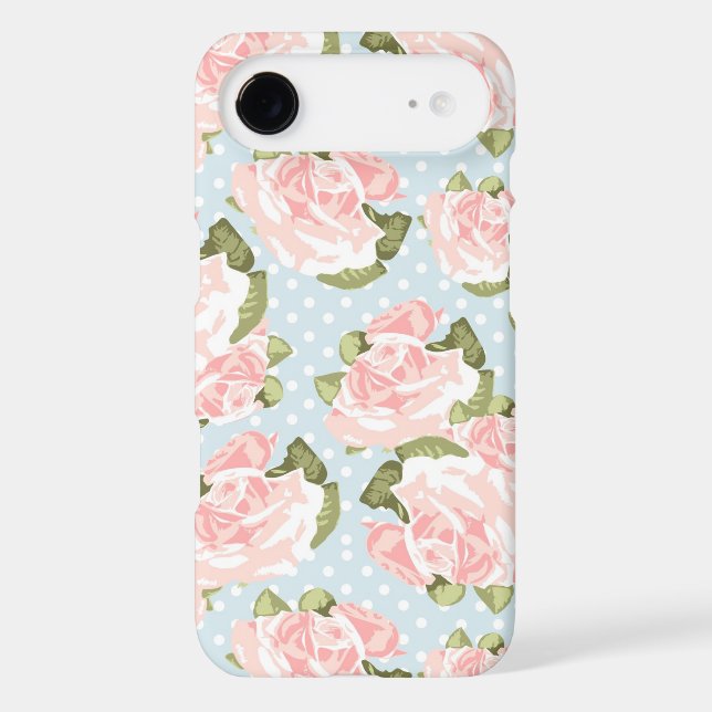 Beautiful rose pattern with blue polka dots Case-Mate iPhone case (Back)
