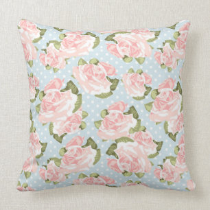 Beautiful rose pattern with blue polka dots cushion