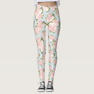 Beautiful rose pattern with blue polka dots leggings