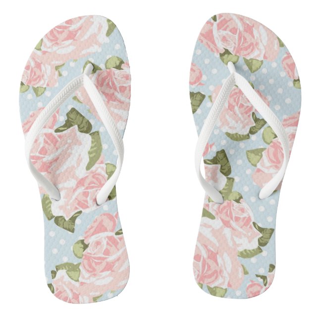 Beautiful rose pattern with blue polka dots thongs (Footbed)