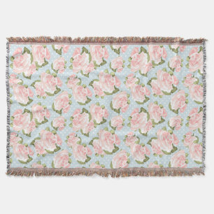 Beautiful rose pattern with blue polka dots throw blanket