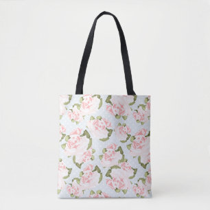 Beautiful rose pattern with blue polka dots tote bag