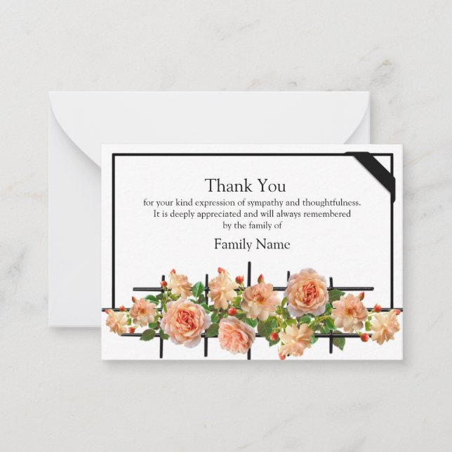 Beautiful Roses Apricot After Funeral Thank You Card (Front)