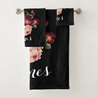 Beautiful Roses Black Monogrammed Towel Set