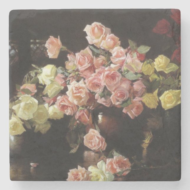 Beautiful Roses (by Joseph DeCamp) Stone Coaster (Front)