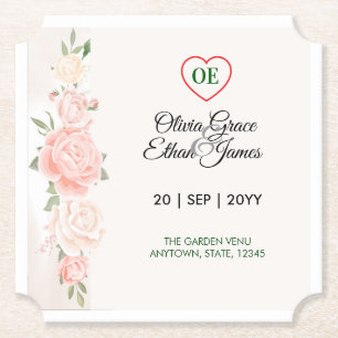 Beautiful Roses Floral Wedding Paper Coaster