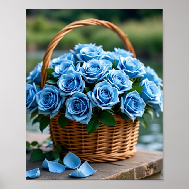 Beautiful roses in blue poster (Front)