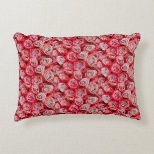 Beautiful roses in pink and red flower bouquet decorative cushion