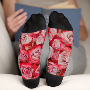 Beautiful roses in pink and red flower bouquet socks