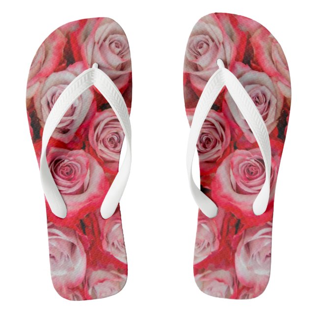 Beautiful roses in pink and red flower bouquet thongs (Footbed)